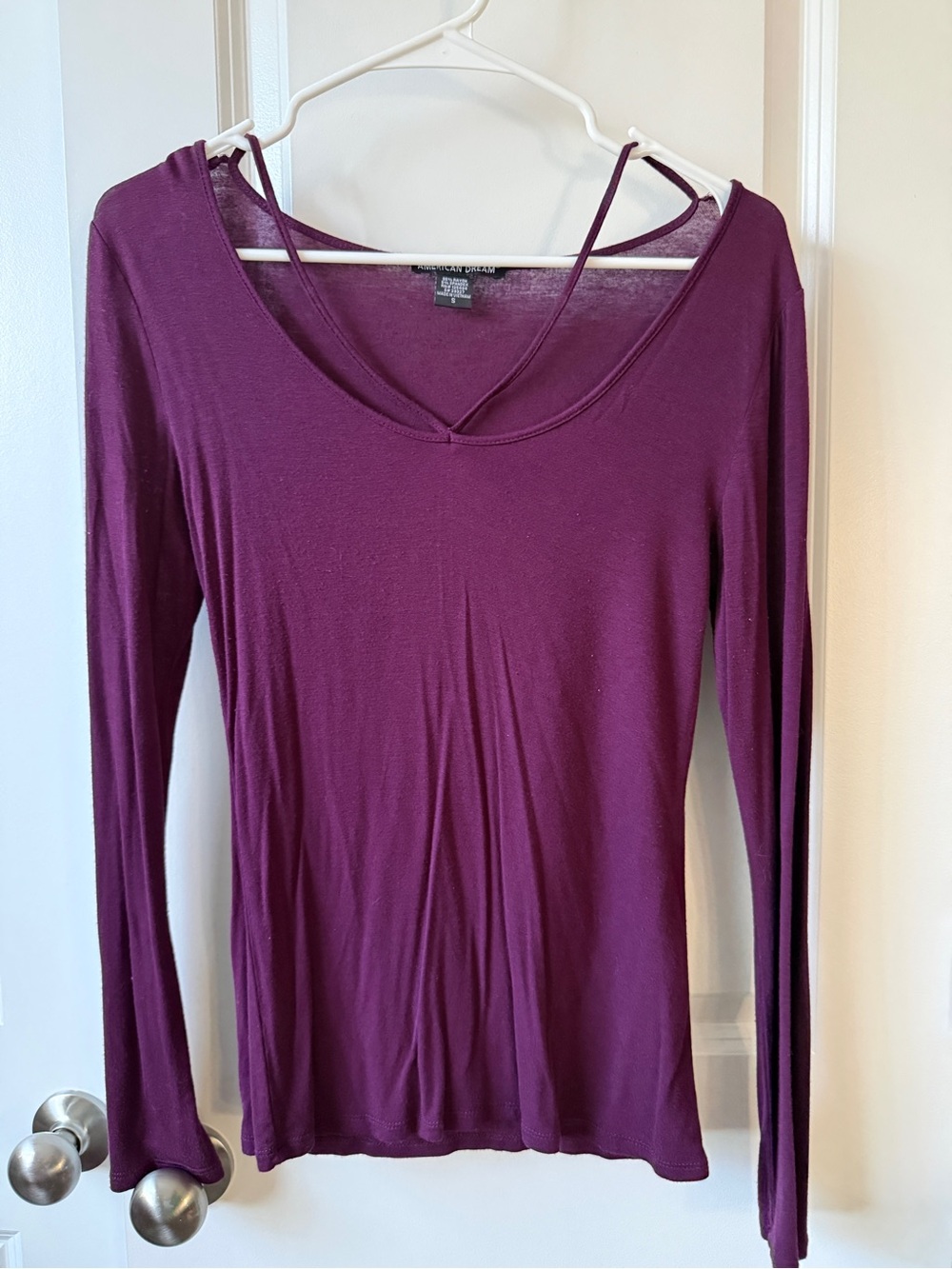 American Dream Long Sleeve V-Neck Top in Plum